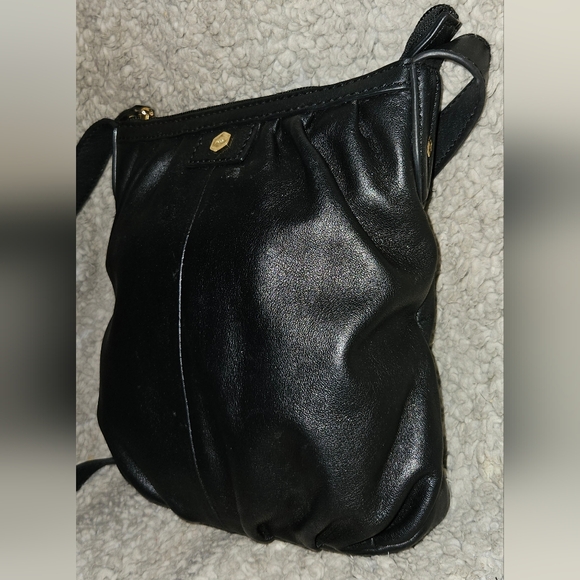 Lodis RFID Black Leather Crossbody Bag Zip Close  Adjustable Strap Purse - Picture 10 of 16